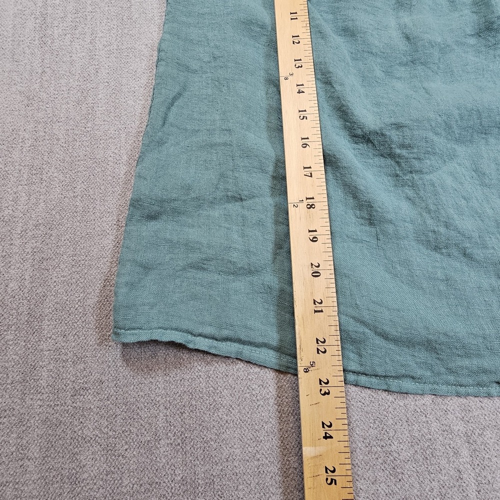 Bellambra Blouse Womens Medium Green 100% Linen Square Neck Short Sleeve Coastal - Picture 10 of 11